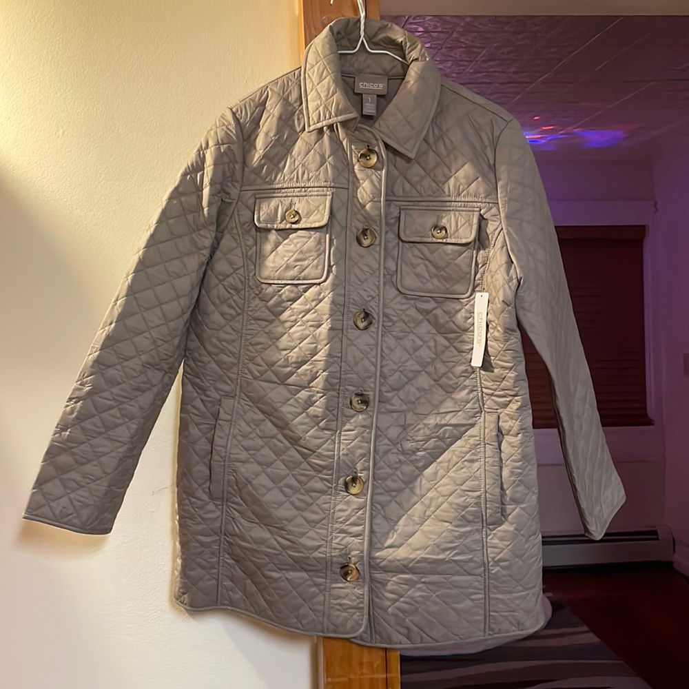 Chicos Off the Rack Long Quilted Jacket in Size 1 (Medium, 8/10)